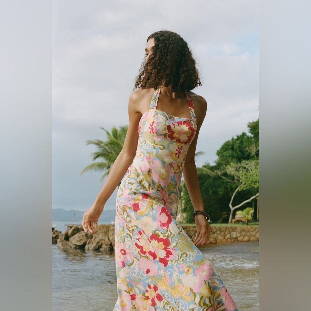 ZARA PRINTED LINEN MIDI DRESS - Picture 9 of 10